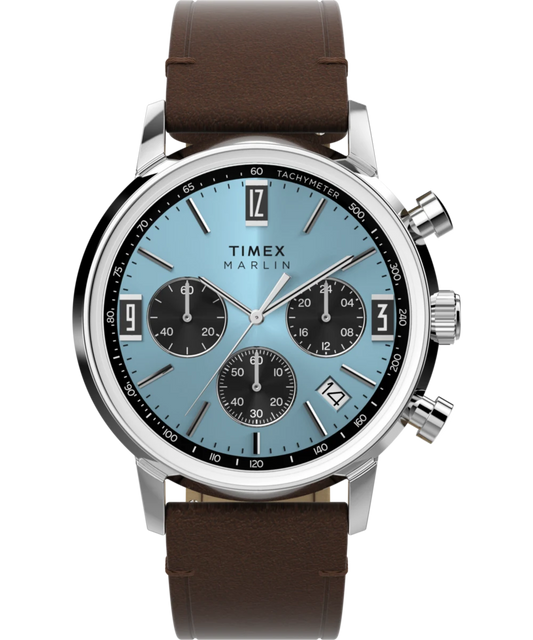 Timex : Marlin chronographe tachymètre bleu 40 mm TW2Y66600, vue de face