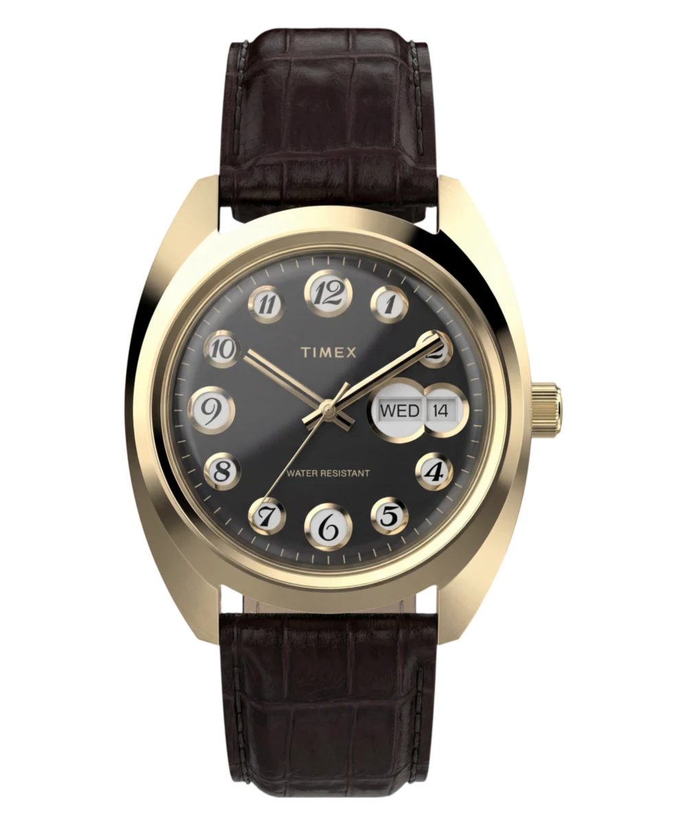 Timex : 1976 Rotary Phone Dial Reissue noir 37 mm TW2Y82100, vue de face