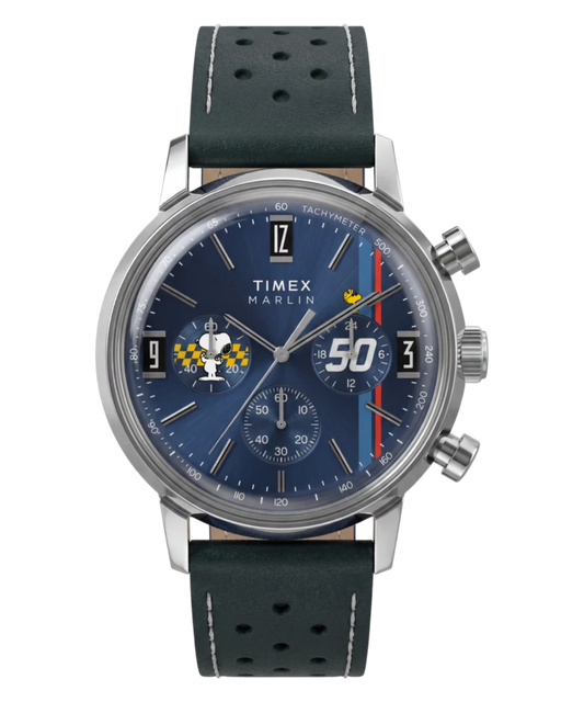 Timex : Peanuts x Timex Marlin chronographe bleu 40 mm TW2Y85300, vue de face