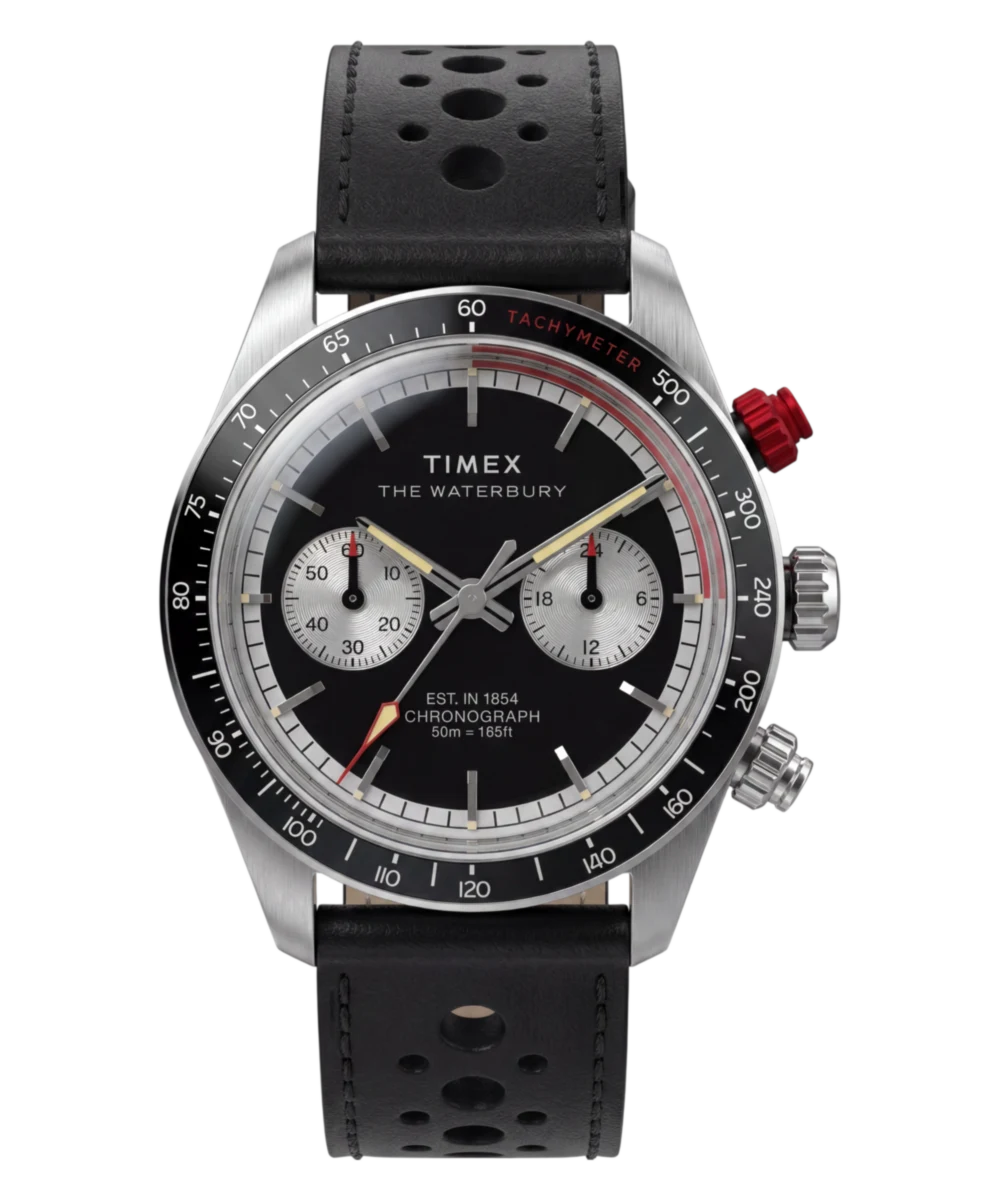Timex : Waterbury Heritage chronographe noir 39 mm TW2Y93300, vue de face