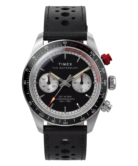 Timex : Waterbury Heritage chronographe noir 39 mm TW2Y93300, vue de face