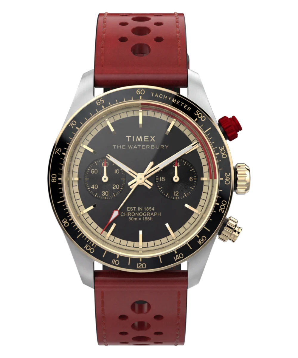 Timex : Waterbury Heritage chronographe noir 39 mm TW2Y93400, vue de face