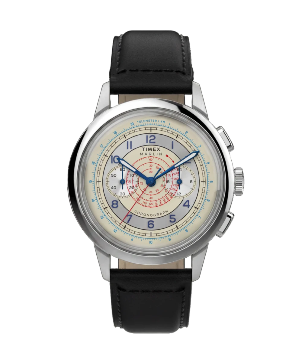Timex : Marlin Neo Classic chronographe argenté 40 mm TW6A01200, vue de face