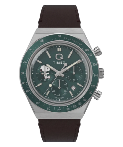 Timex : Peanuts x Q Timex chronographe vert 40 mm TW6A04400, vue de face