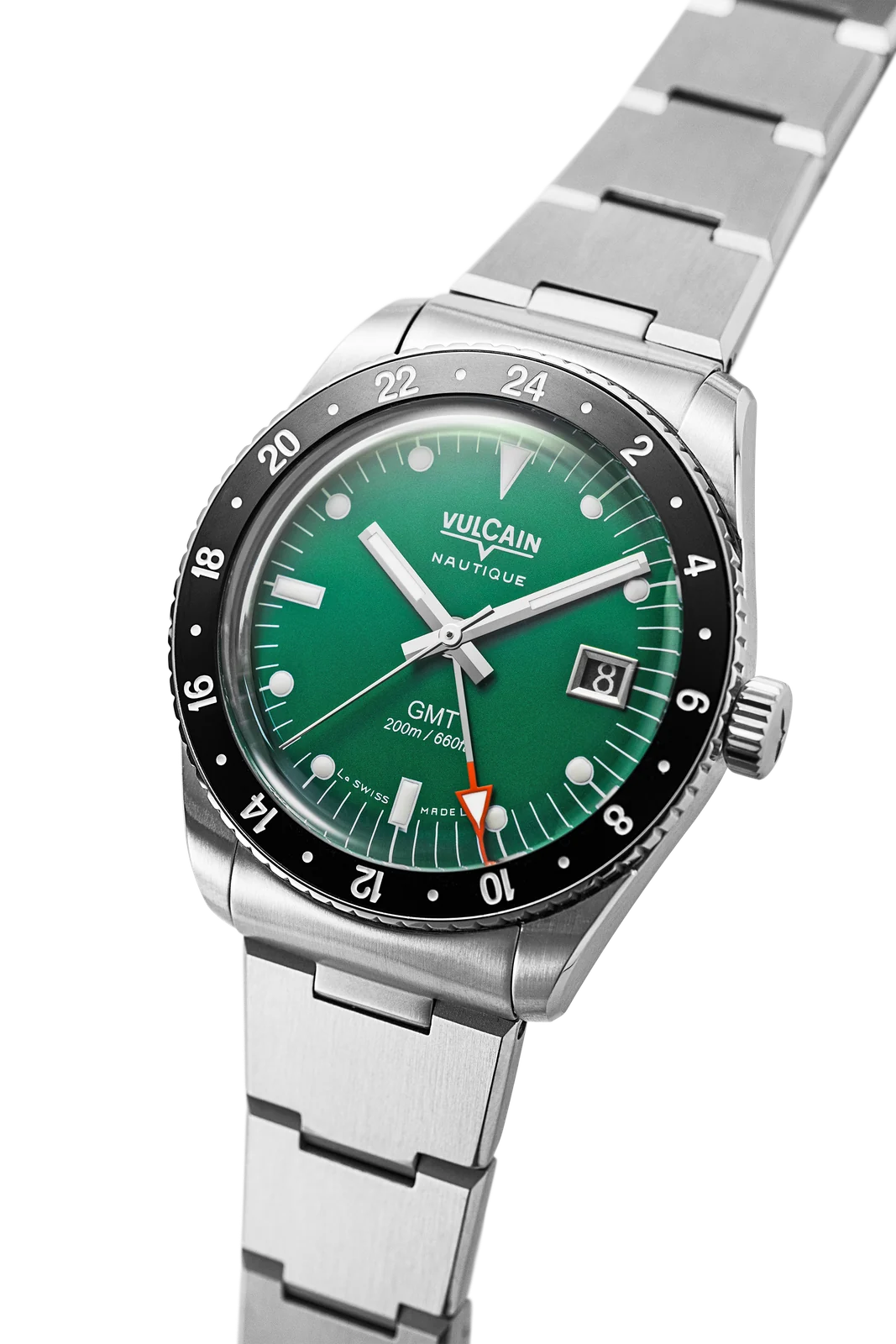 Vue de trois quarts – Vulcain Skindiver Nautique GMT verte