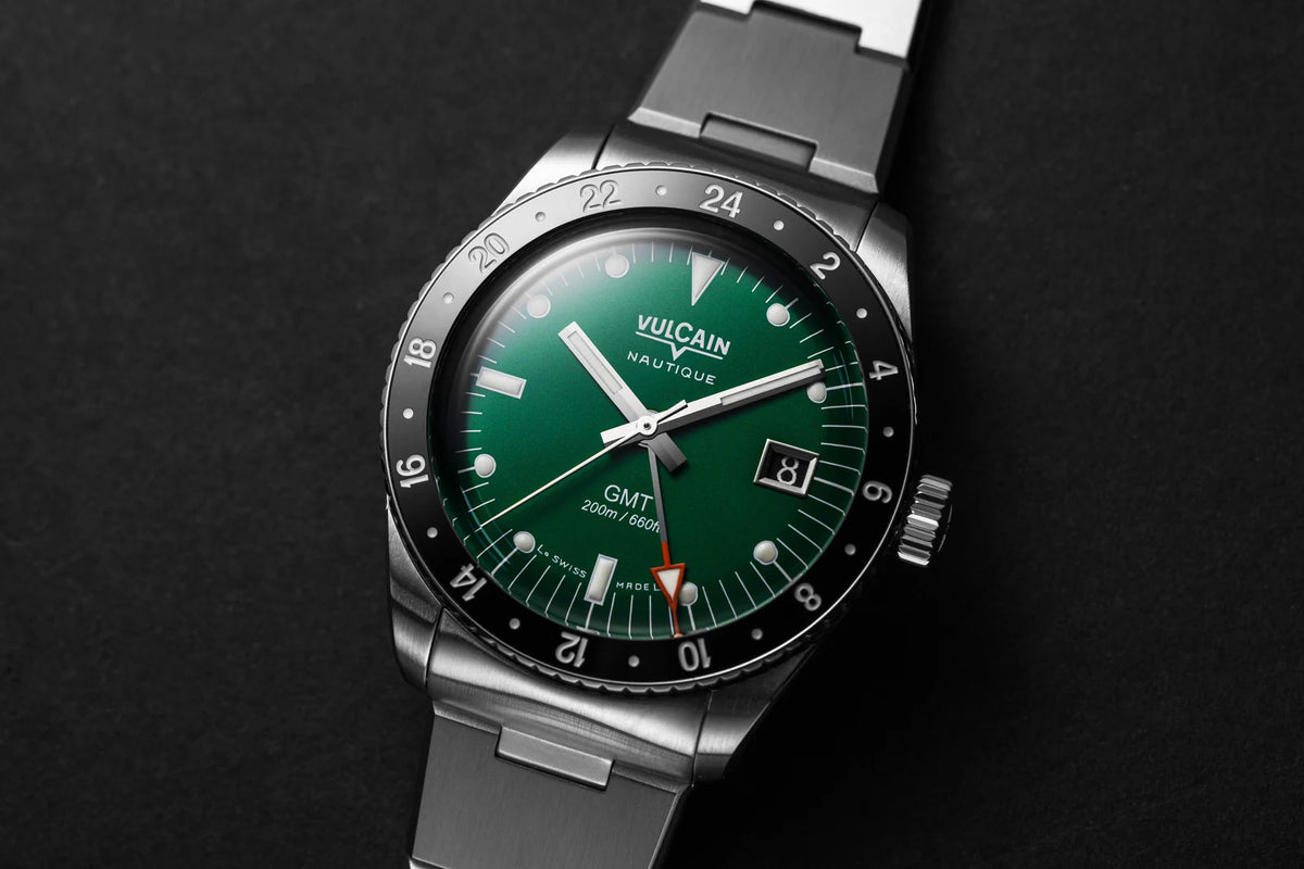 Détail du cadran – Vulcain Skindiver Nautique GMT verte