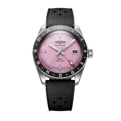 Vue de face sur tropic noir – Vulcain Skindiver Nautique GMT rose