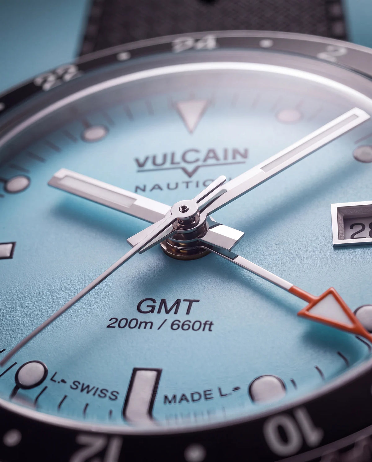 Détail du cadran – Vulcain Skindiver Nautique GMT turquoise