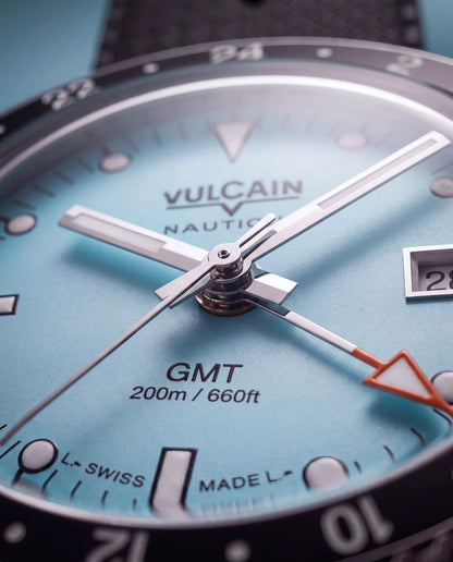 Détail du cadran – Vulcain Skindiver Nautique GMT turquoise