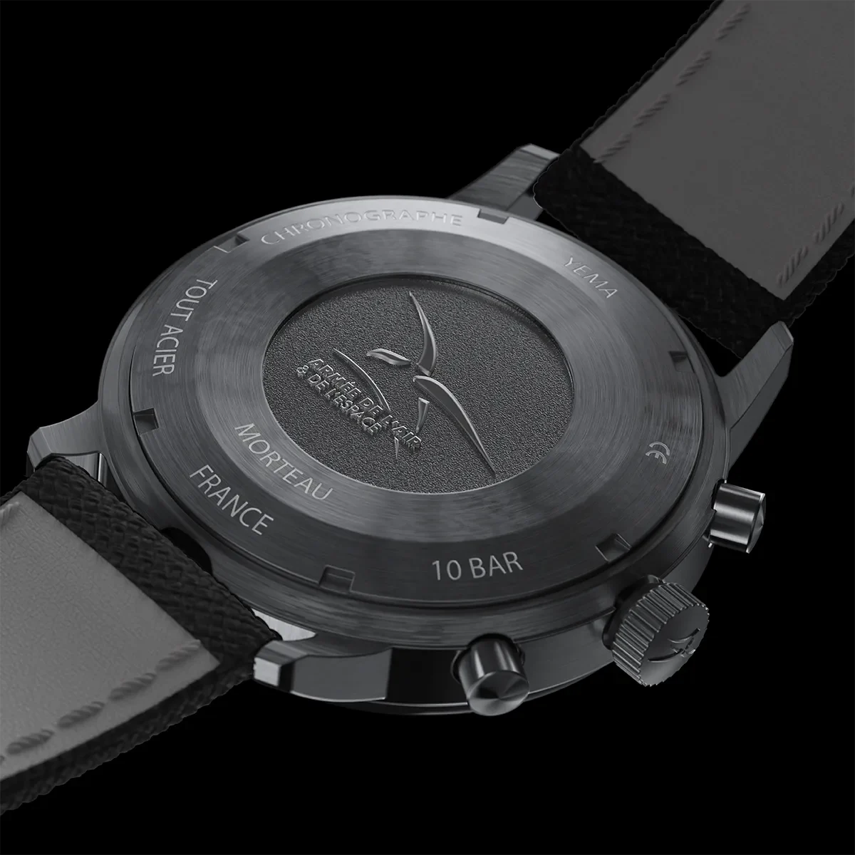 Fond gravé de la Yema Flygraf bi-compax avec emblème AAE