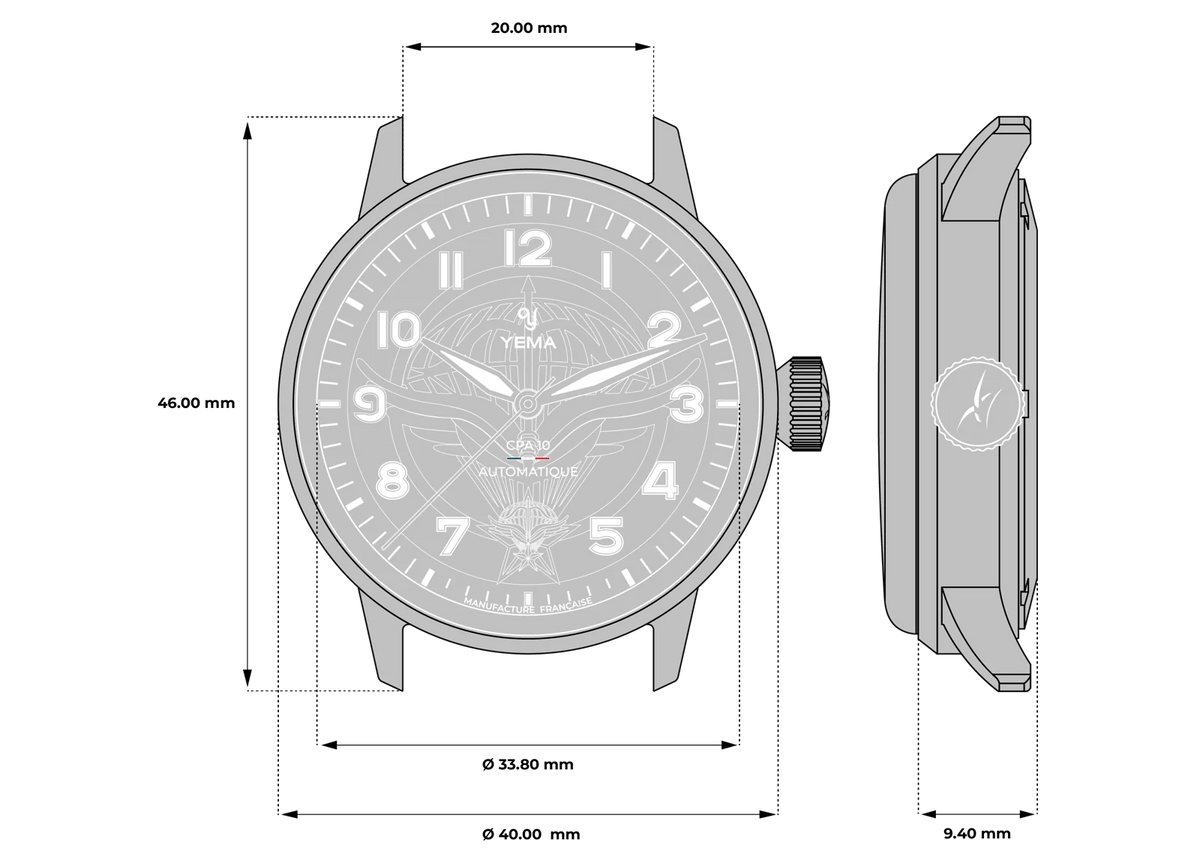 Yema Flygraf CPA10 : dessin technique et dimensions du boîtier