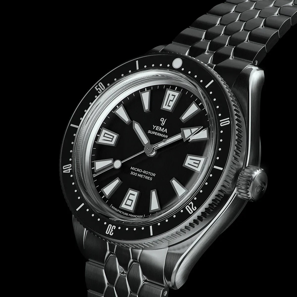 Yema Superman Skin Diver CMM.20 noire — détail du cadran et de la lunette